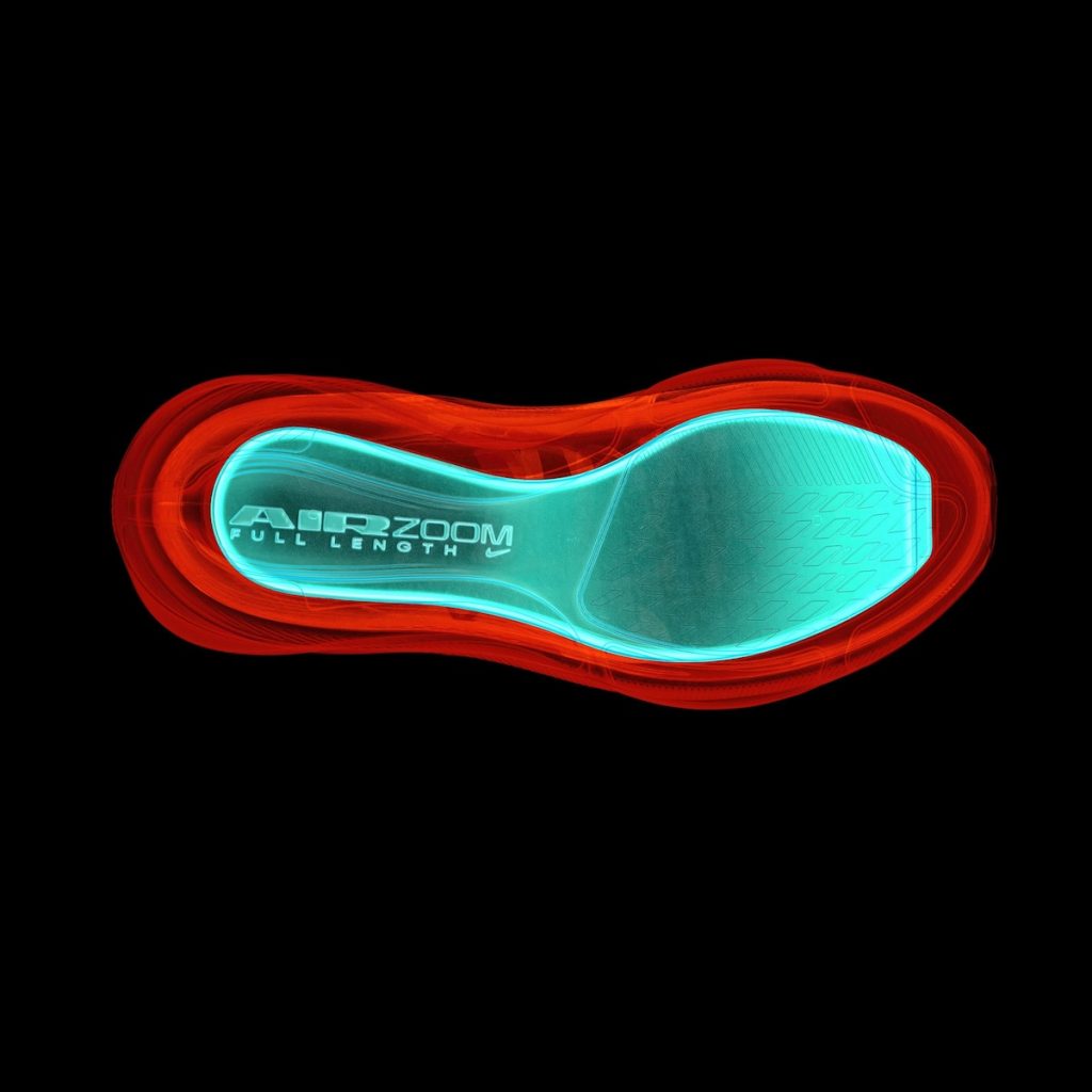 Nike Pegasus 42 underifrån som visar mellansulan och airzoom full length som text.